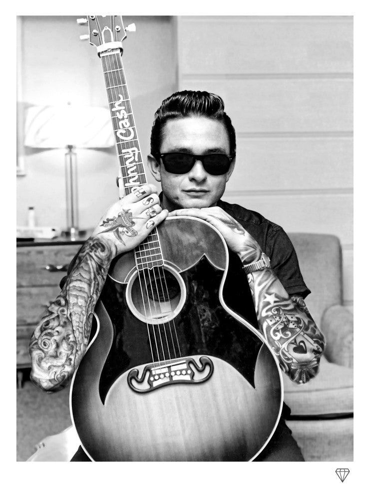 JJ ADAMS -  STOCK CLEARANCE -  'Johnny Cash Tattoo- B/W ' -  Limited Edition Print