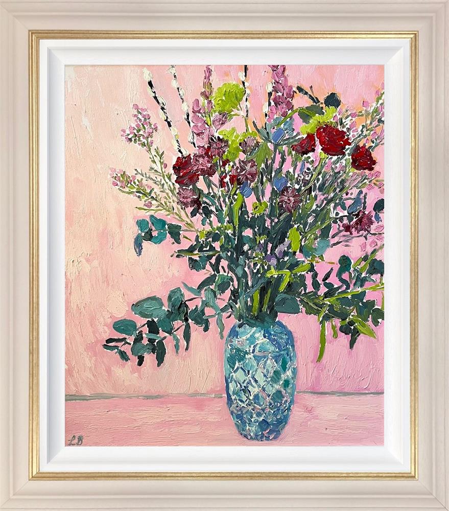 Leila Barton - 'Mixed Flowers On Pink' - Framed Original Artwork