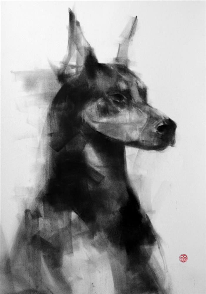 Tim Wang - 'Doberman Pinscher' - Framed Original Artwork