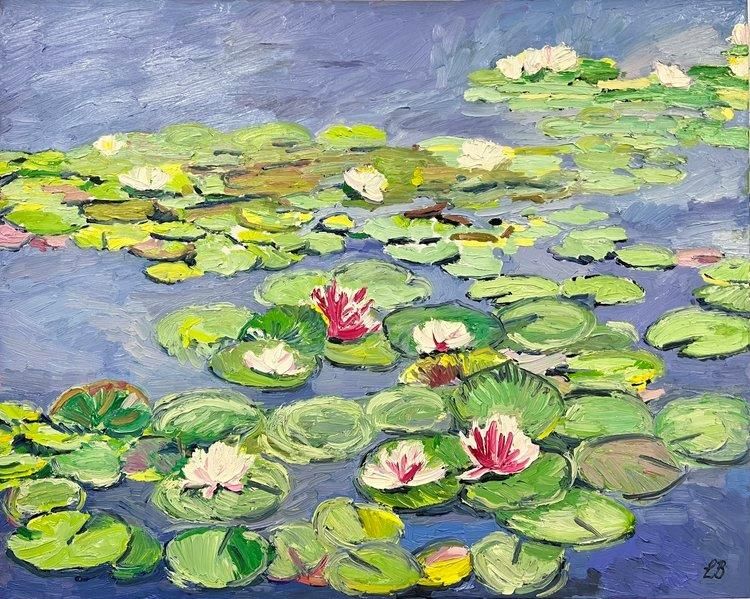 Leila Barton - 'Summer Water Lillies' - Framed Original Artwork