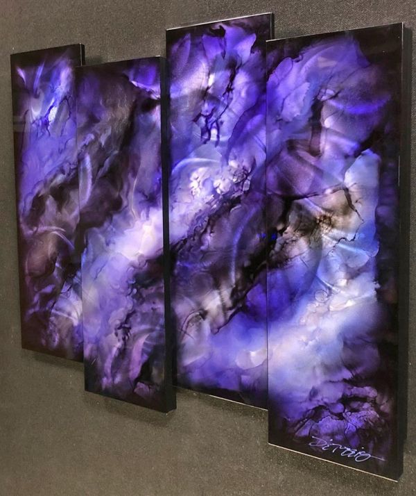 Chris DeRubeis - 'Purple 4 Panel Abstract~1705298' - Framed Original Art