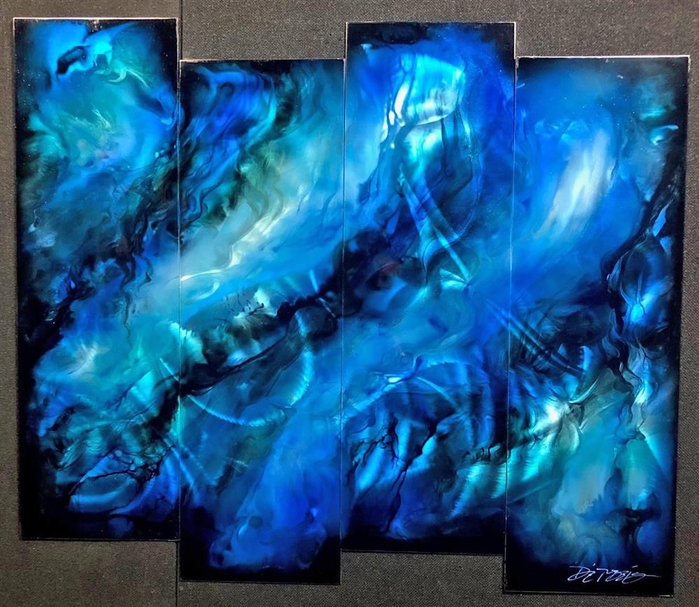 Chris DeRubeis - 'Blue 4 Panel Abstract~1705298' - Framed Original Art